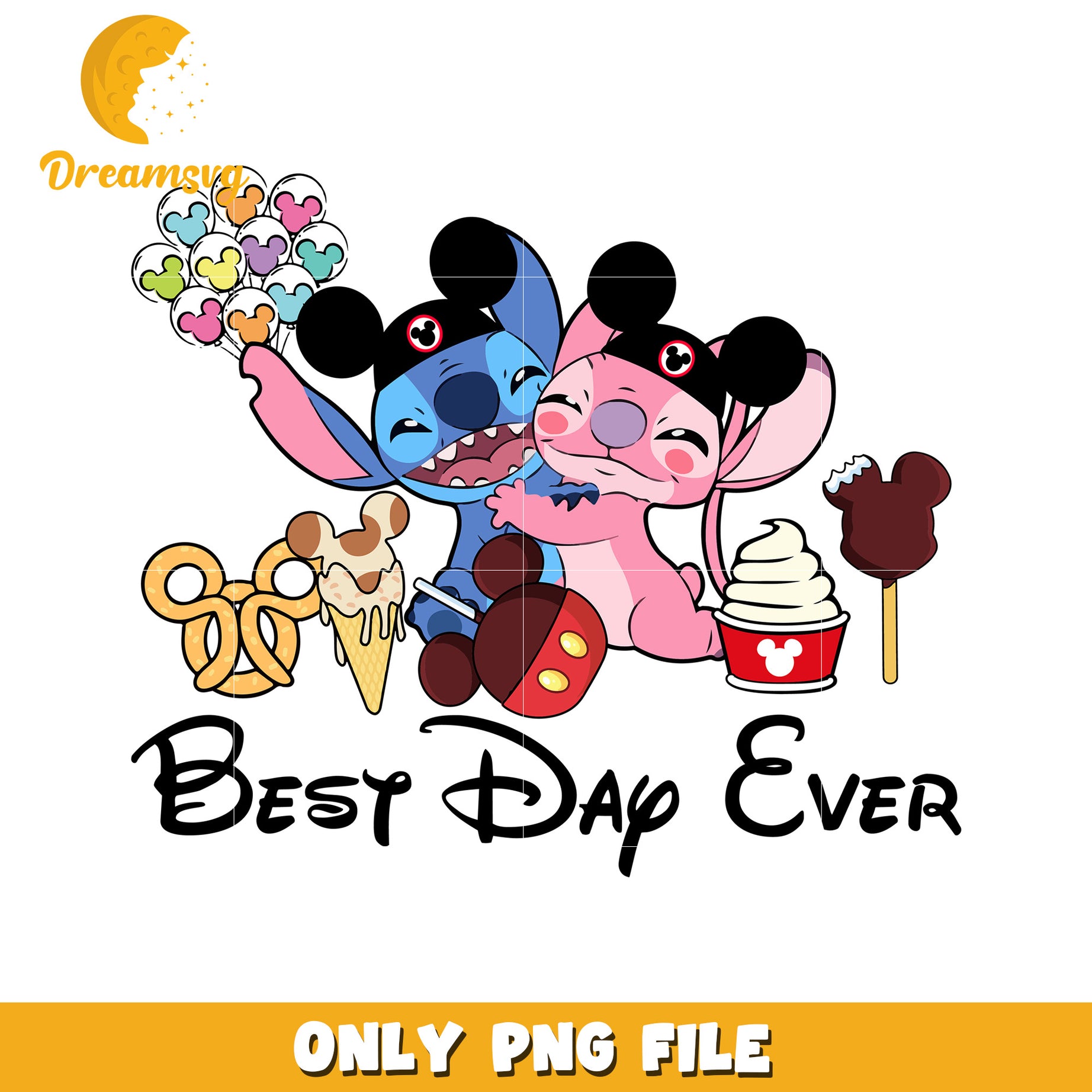 Cute PNG Happy Day with Stitch and Angel Design