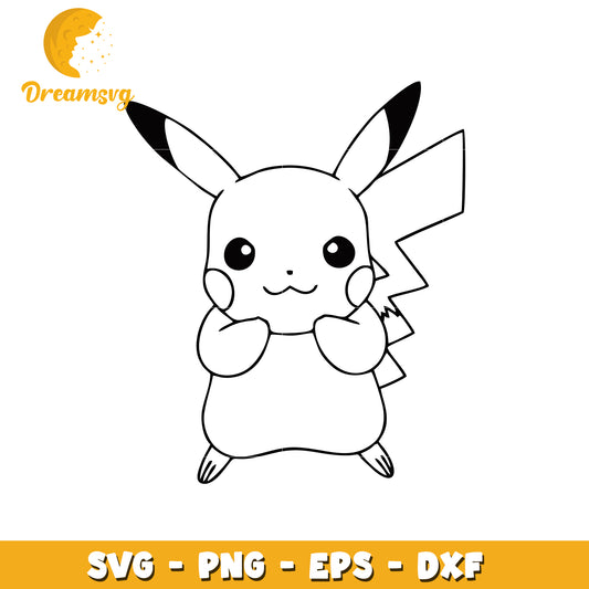 Cute Pikachu SVG Outline for Crafting and DIY Projects