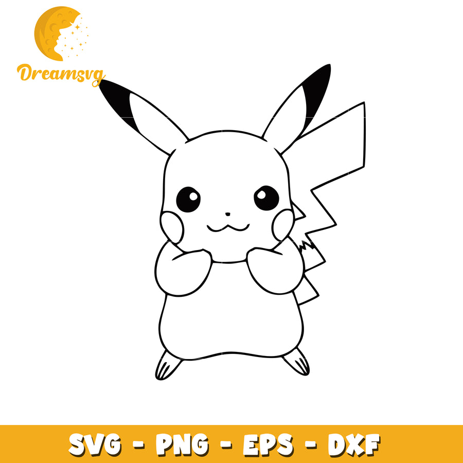 Cute Pikachu SVG Outline for Crafting and DIY Projects