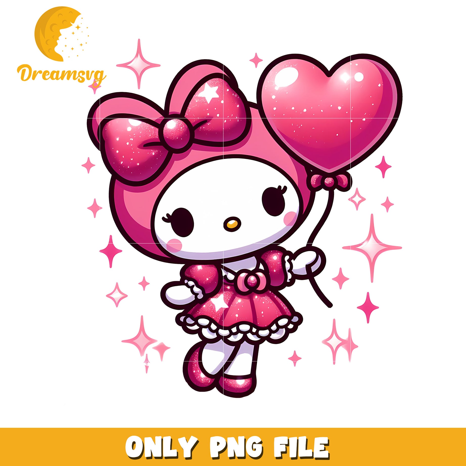 Cute Pink Character with Heart Balloon PNG File Download