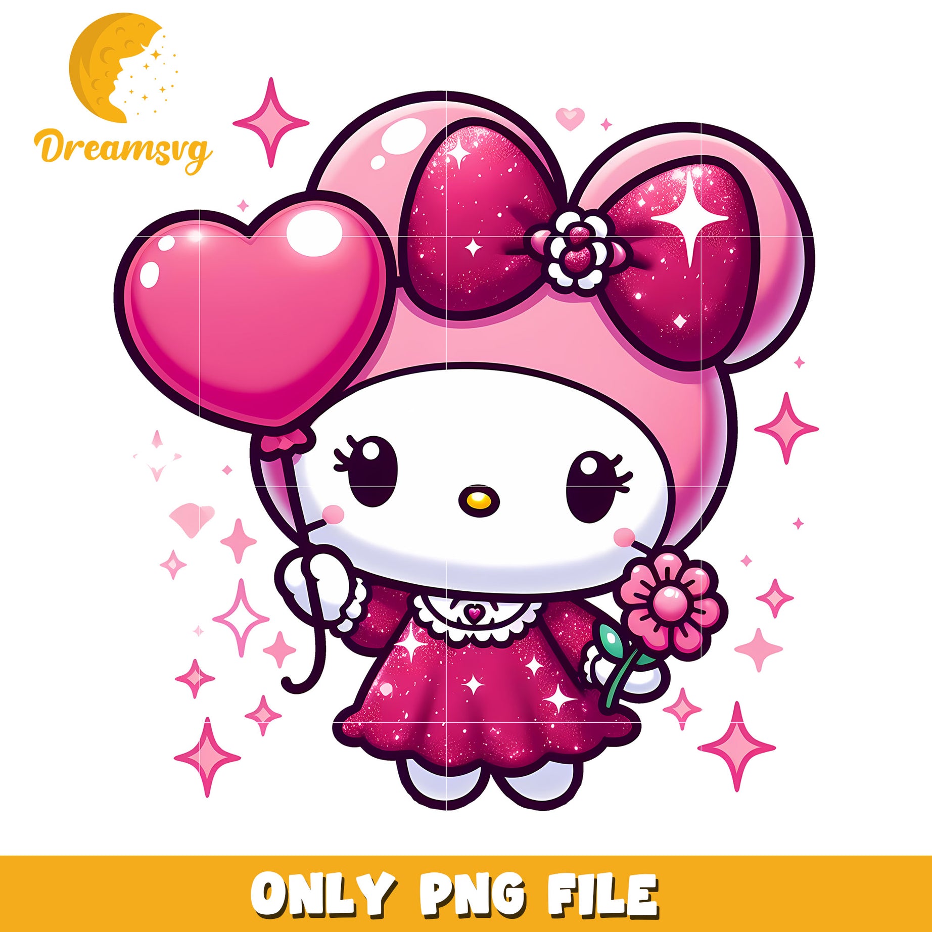 Cute Pink Character with Heart Balloon PNG for Downloads