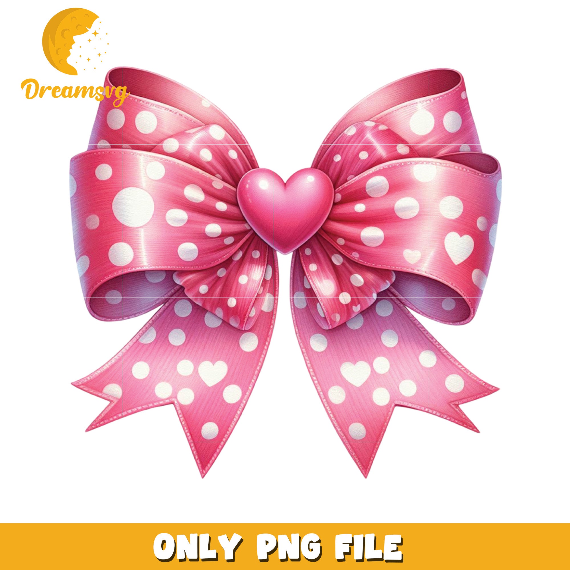 Cute Pink Polka Dot Bow Heart PNG File for Crafts