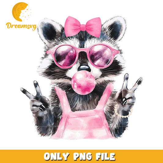 Cute Raccoon PNG Pink Bow, Sunglasses