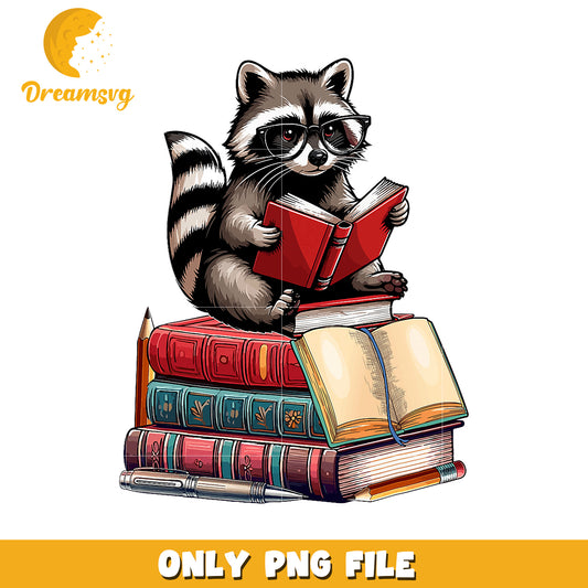 Cute Raccoon Reading Books PNG