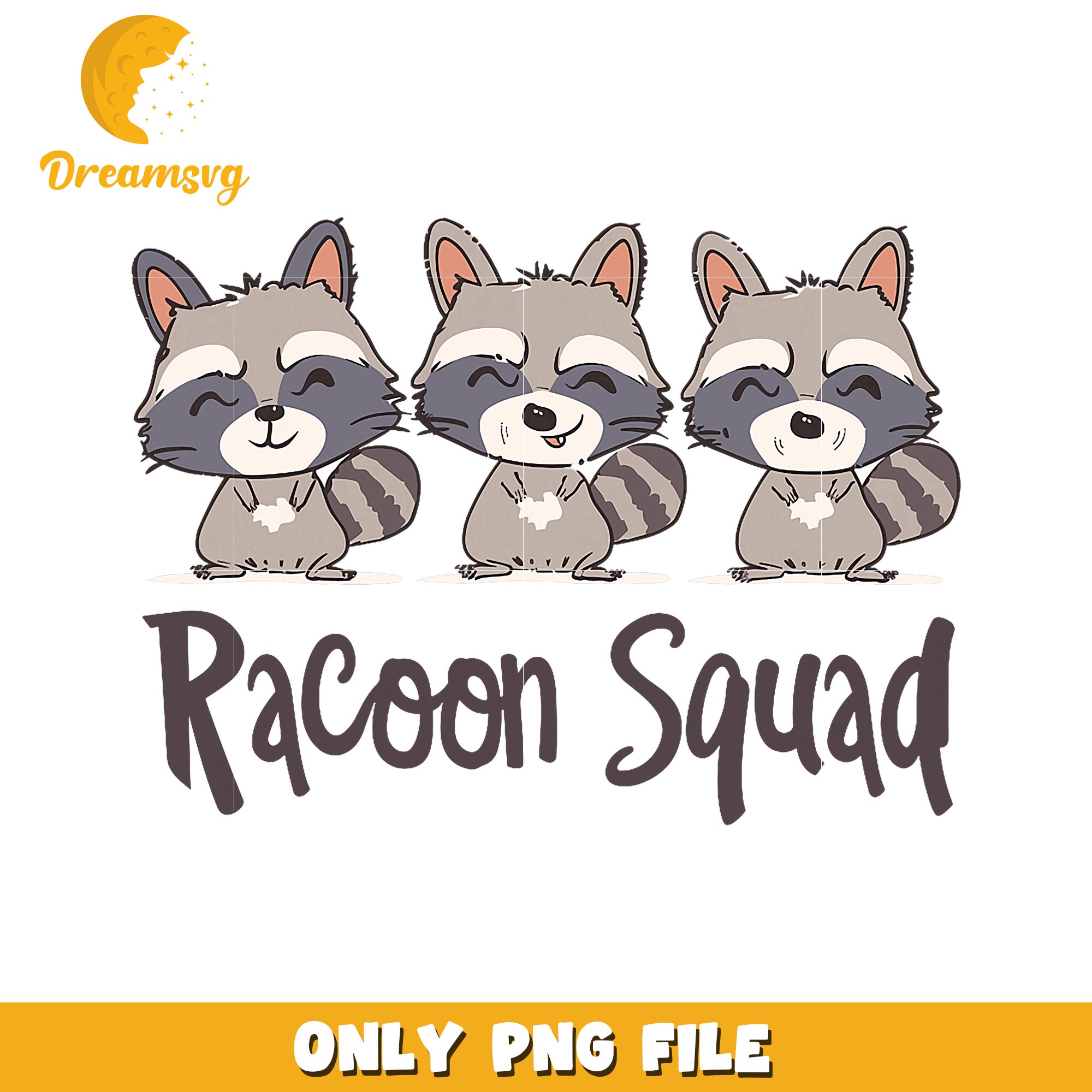 Cute Raccoon Squad PNG Graphic