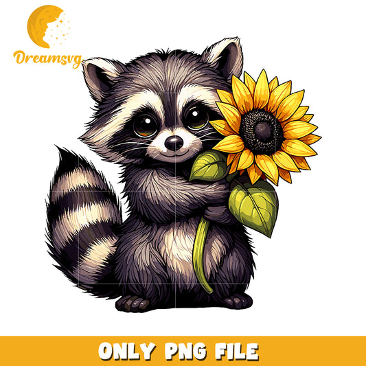 Cute Raccoon Sunflower PNG Image