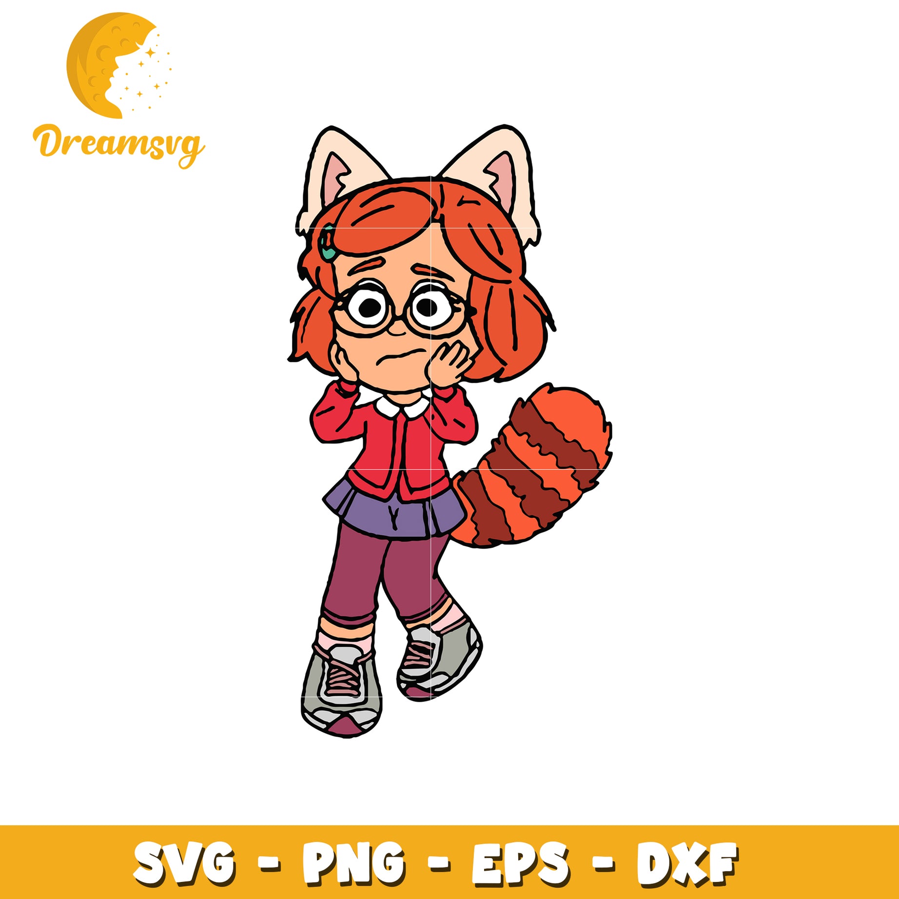 Cute Red Panda Girl SVG PNG EPS DXF