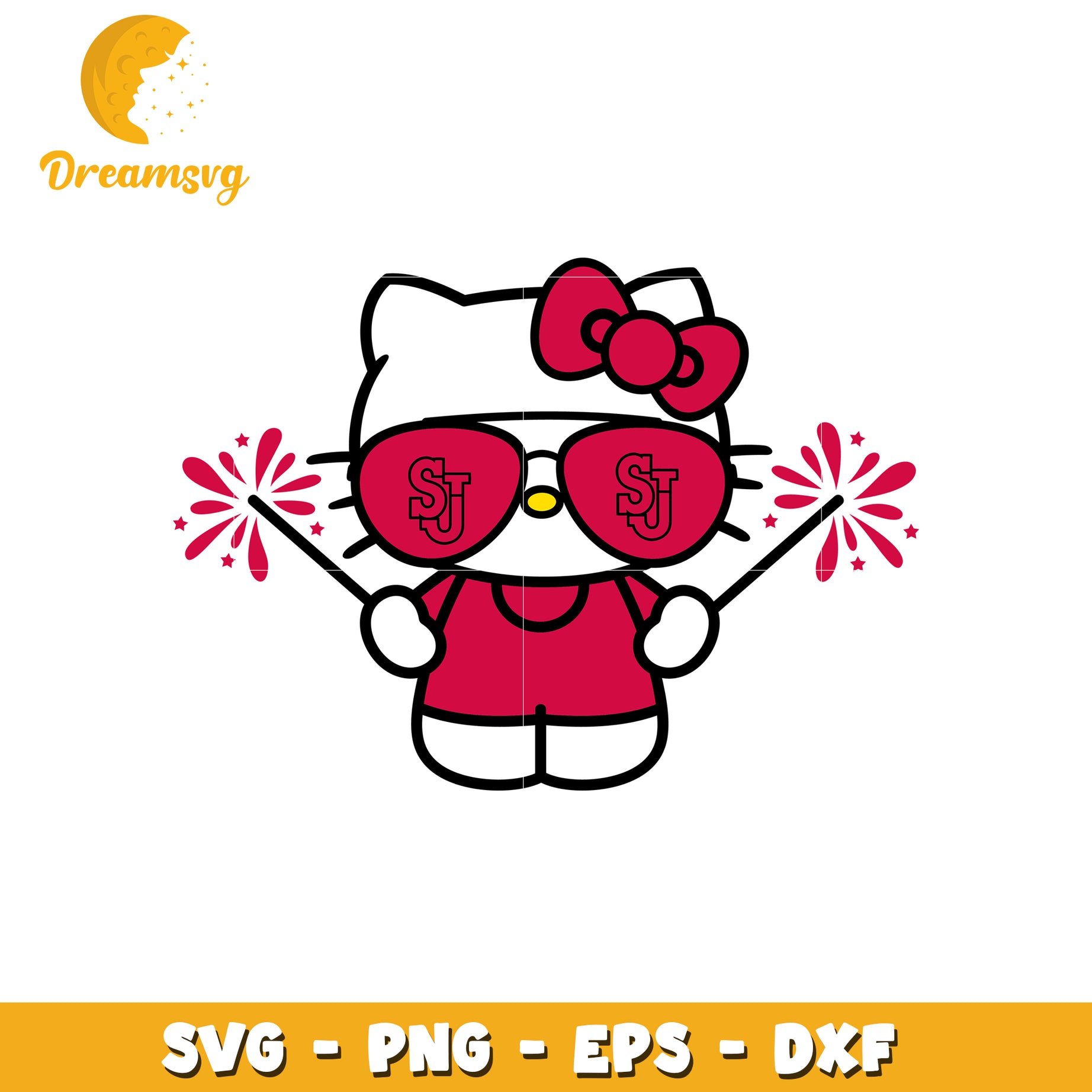 Cute SVG Design of Hello Kitty with Sunglasses and Stars