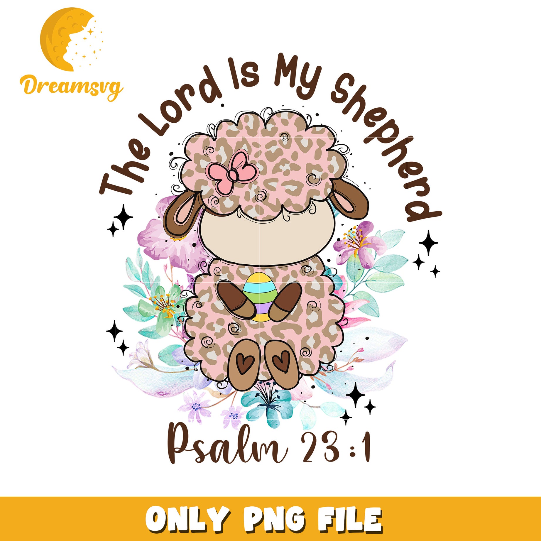 Cute Shepherd Sheep Art with Psalm 23 for Decor PNG