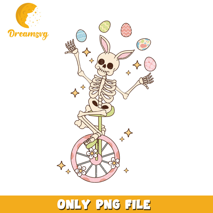 Cute Skeleton Bunny Juggling Colorful Easter Eggs PNG Art