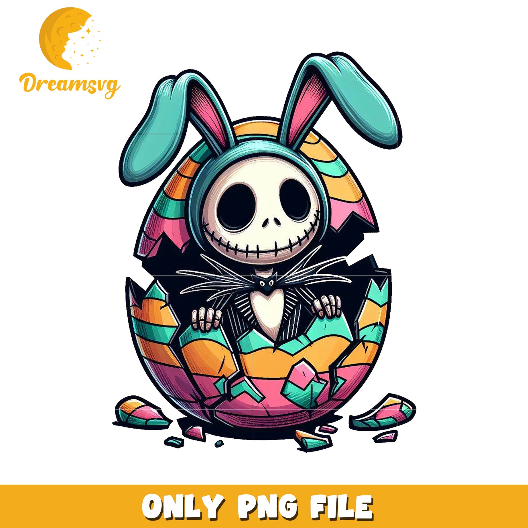 Cute Skeleton Bunny in Egg PNG Digital Artwork File