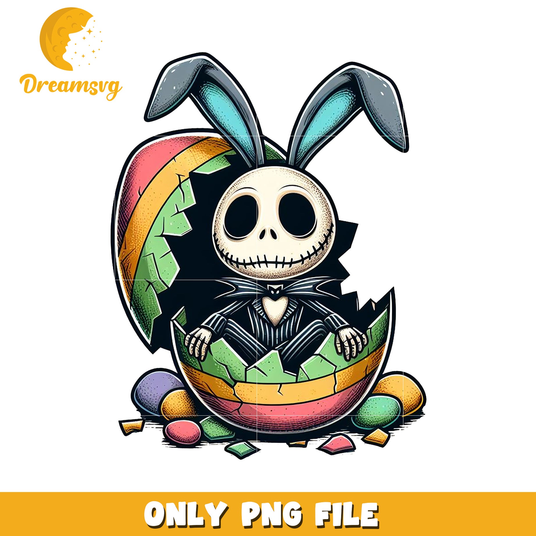 Cute Skeleton Bunny in Egg PNG for Easter Crafts