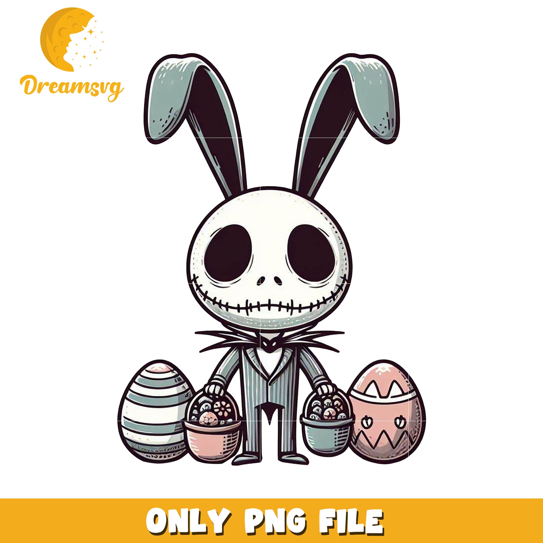 Cute Skeleton Bunny with Easter Eggs PNG Design File