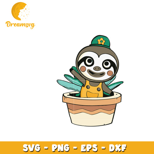 Cute Sloth in Pot SVG PNG EPS DXF