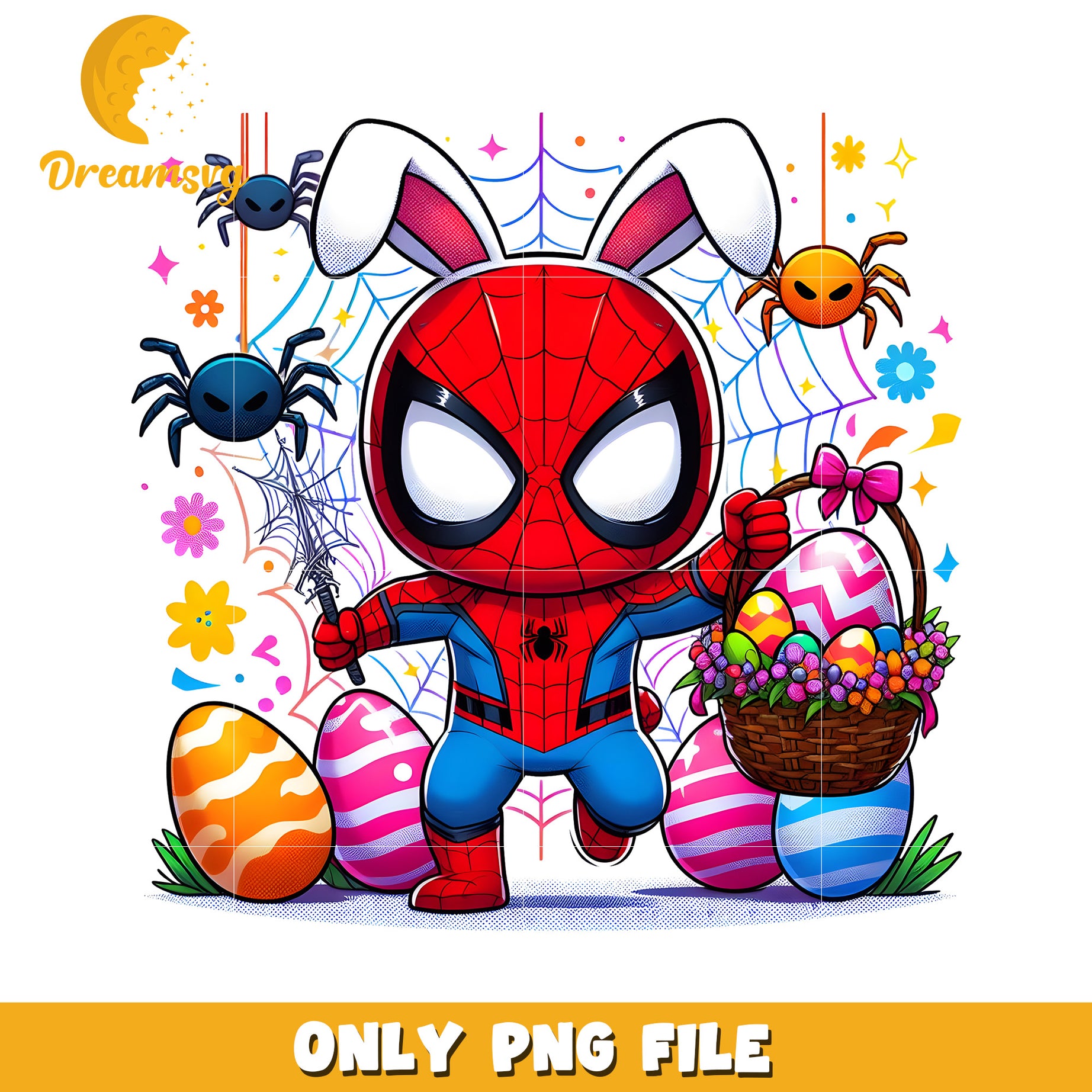 Cute Spider Man Bunny with Easter Eggs PNG Image Art