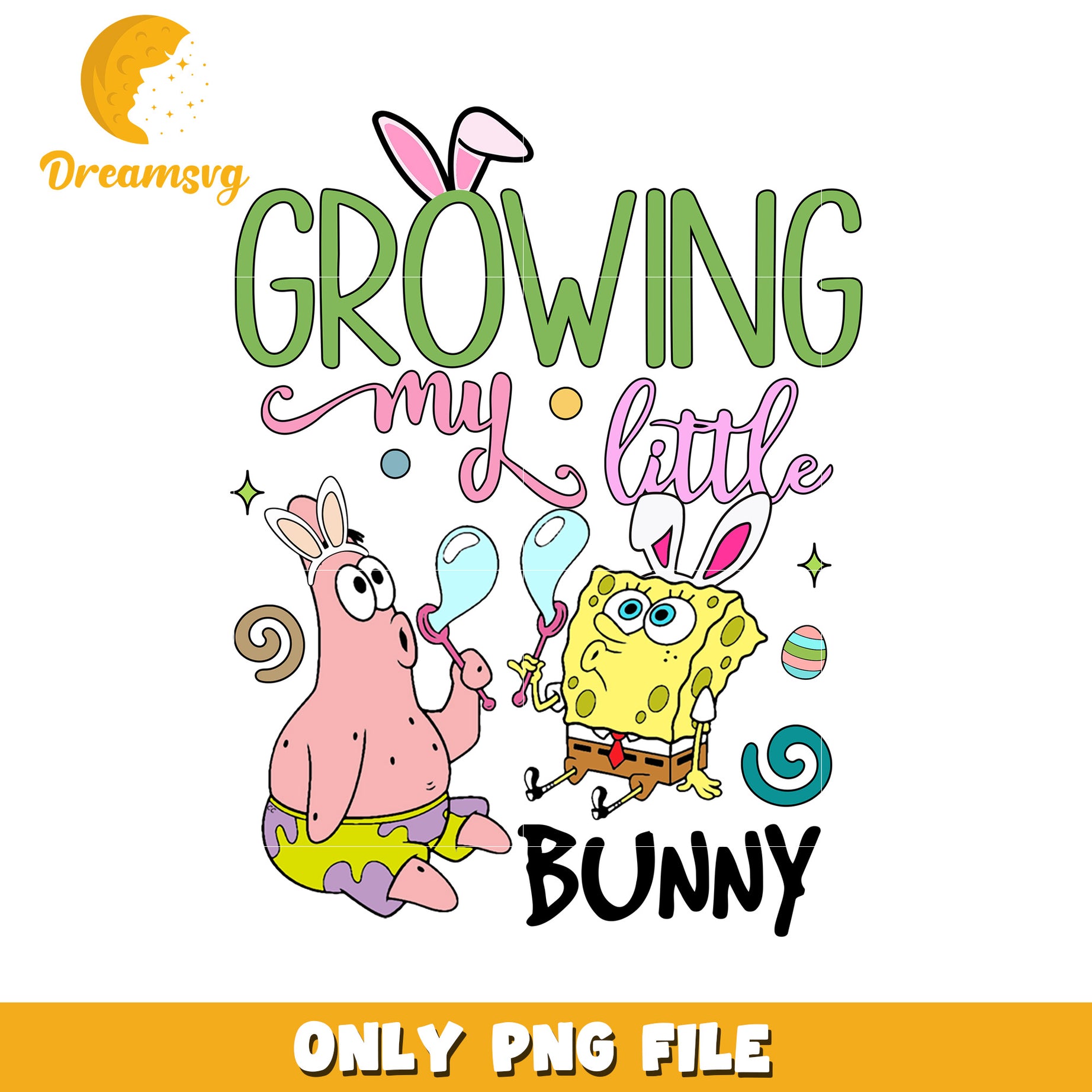 Cute SpongeBob and Patrick Growing My Little Bunny PNG Design