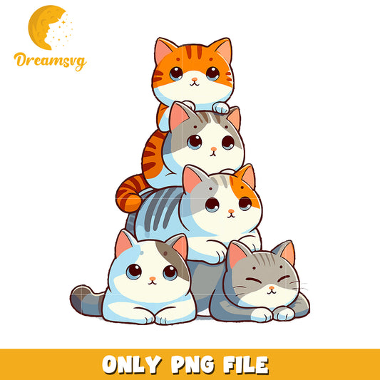 Cute Stacked Cats PNG Image Download