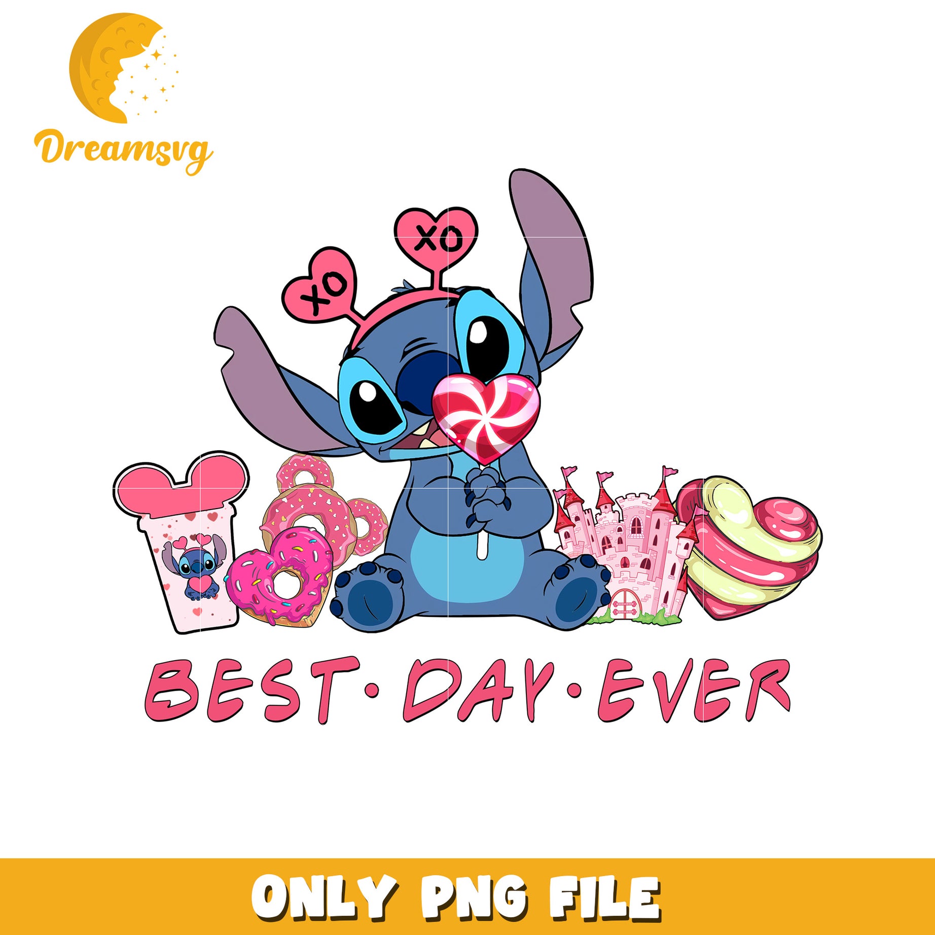 Cute Stitch Best Day Ever PNG Vivid Candy Theme Design