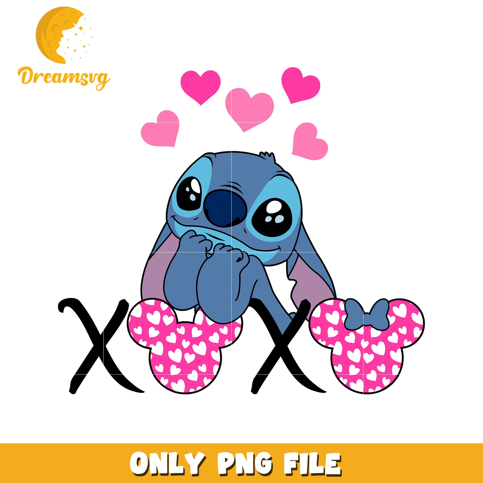 Cute Stitch Character with Hearts PNG File for Crafts