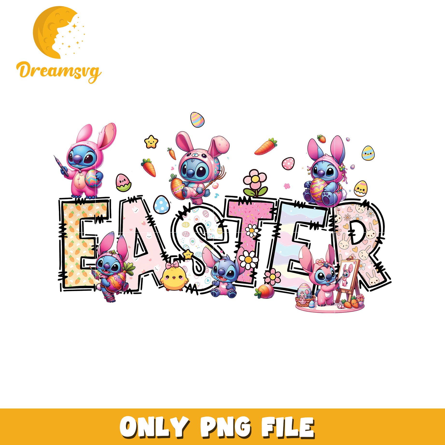 Cute Stitch Easter PNG Design