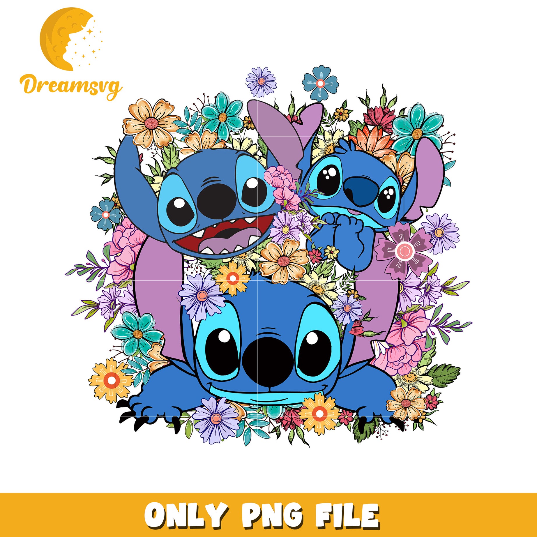 Cute Stitch Floral Design PNG File for Crafting نشاطات