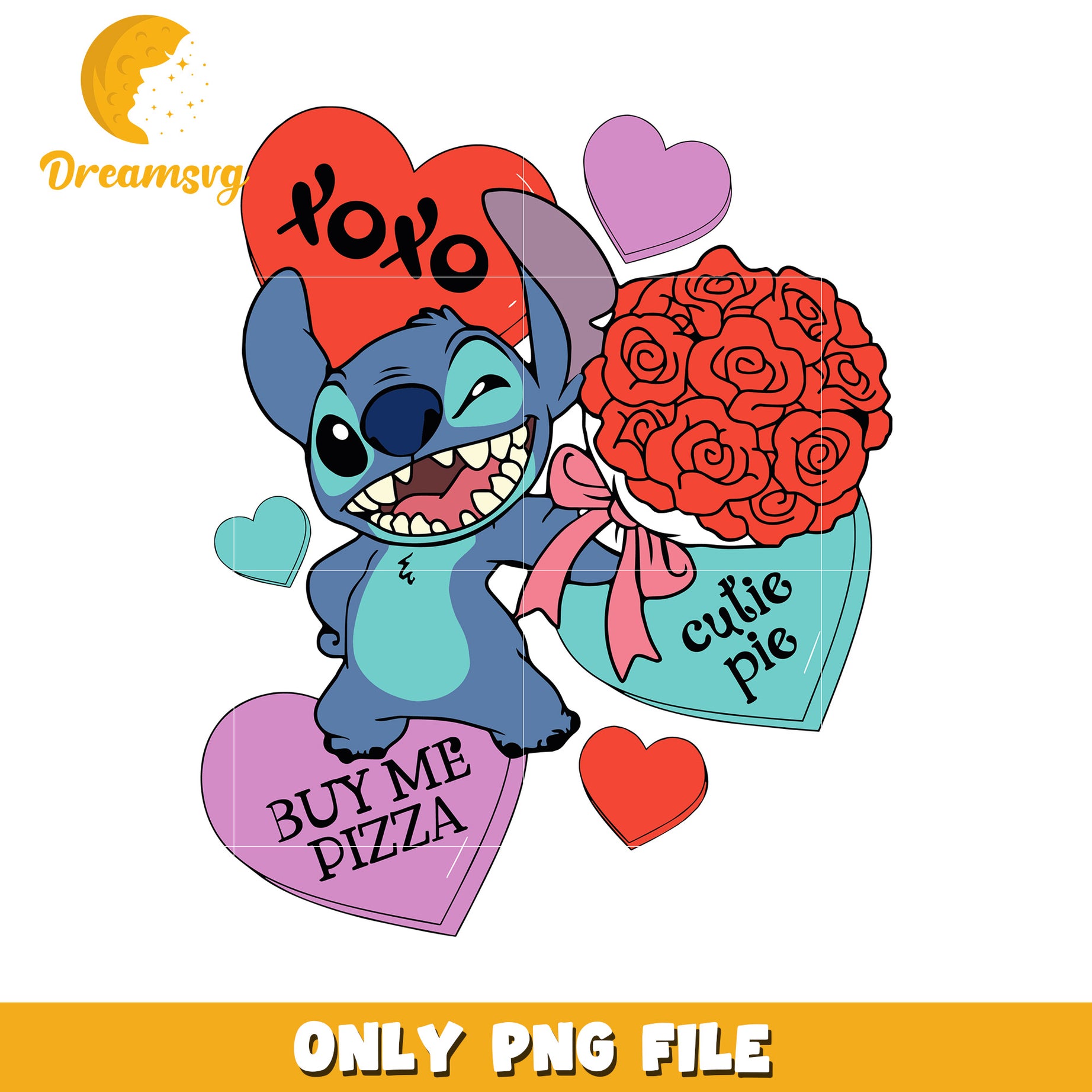 Cute Stitch Valentine Hearts PNG File for Download