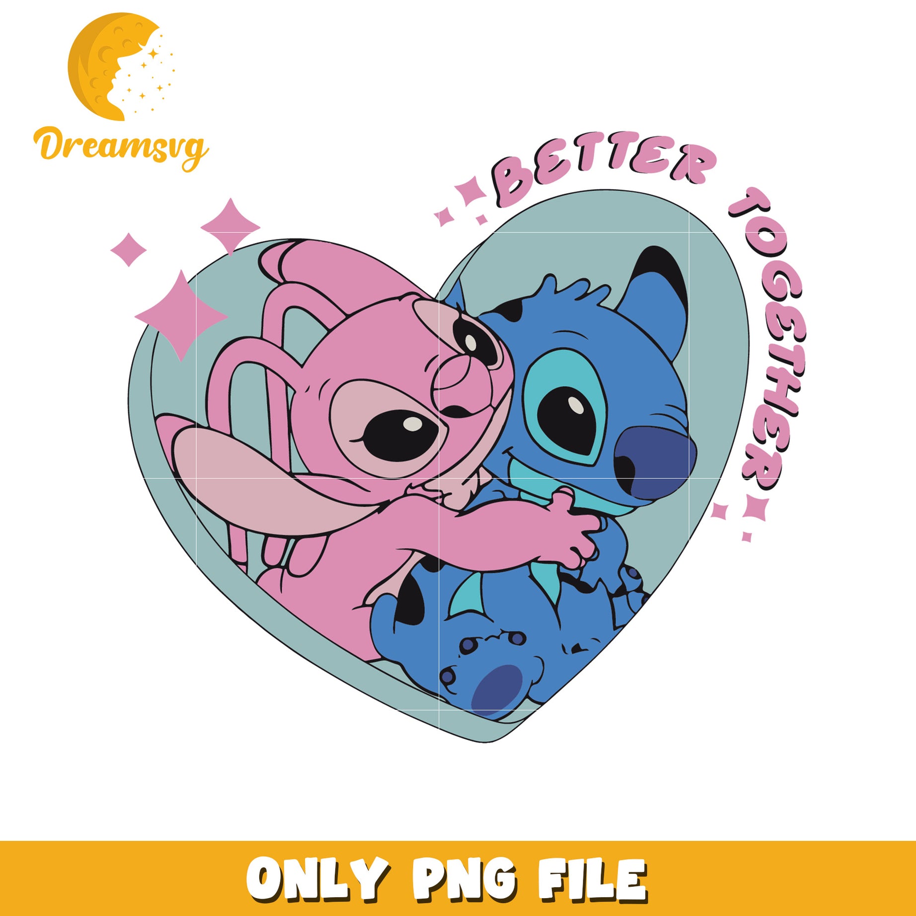 Cute Stitch and Angel Better Together PNG Design Download