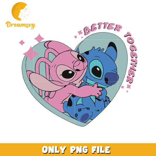 Cute Stitch and Angel Better Together PNG Design Download