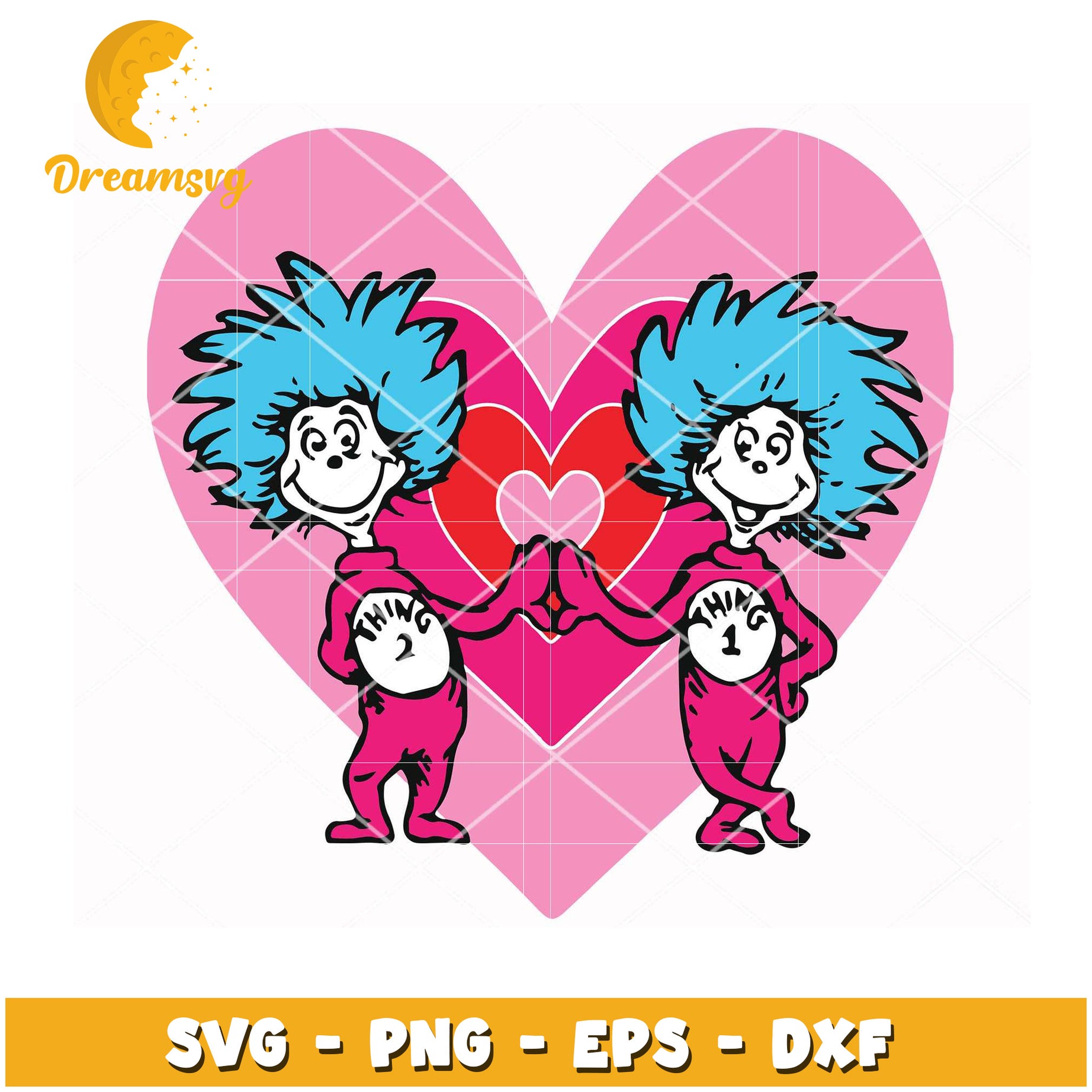 Cute Thing 1 and Thing 2 Heart SVG Instant Download Design
