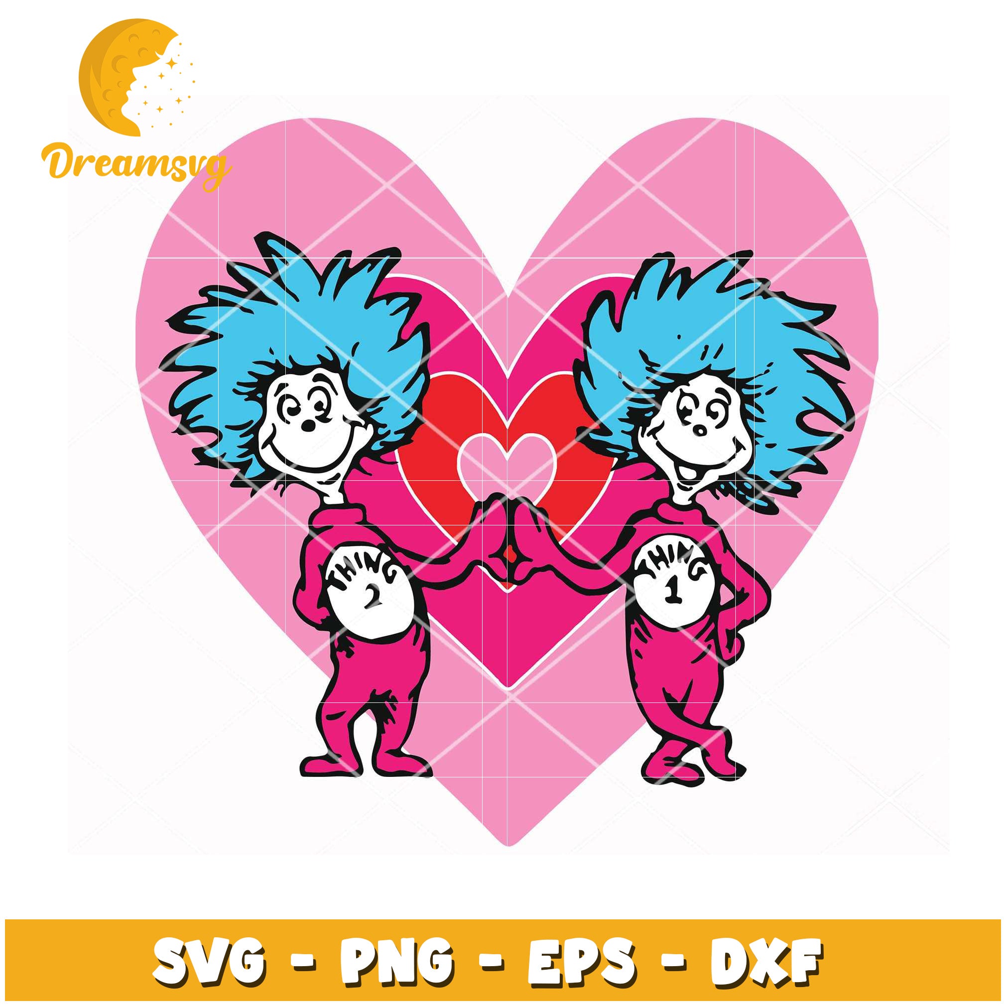 Cute Thing 1 and Thing 2 Heart SVG Instant Download Design