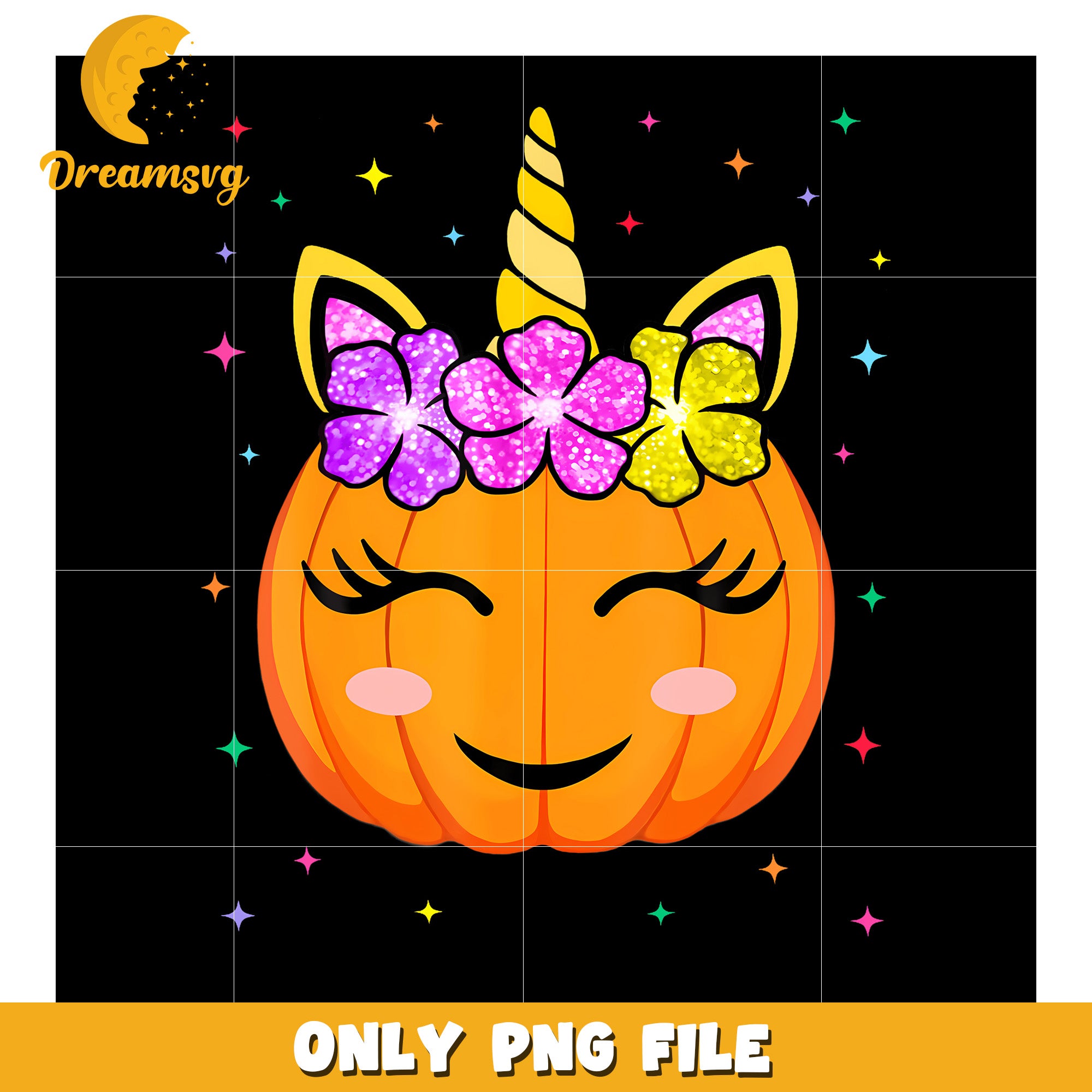 Cute Unicorn Pumpkin png, halloween season png, halloween era png