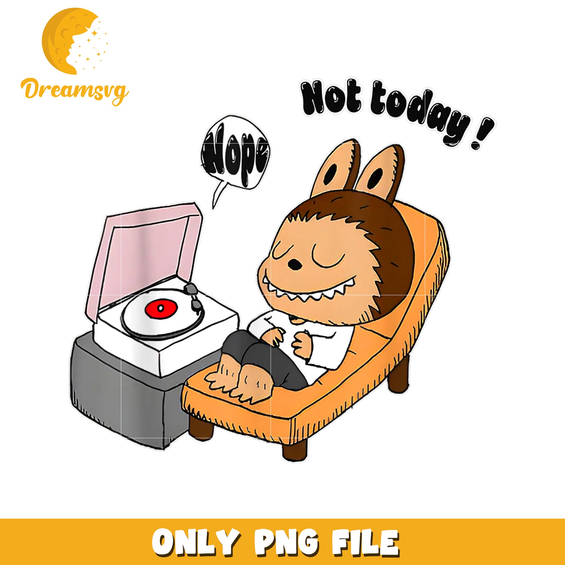 Cute Werewolf Relaxing PNG, Vinyl Record Illustration