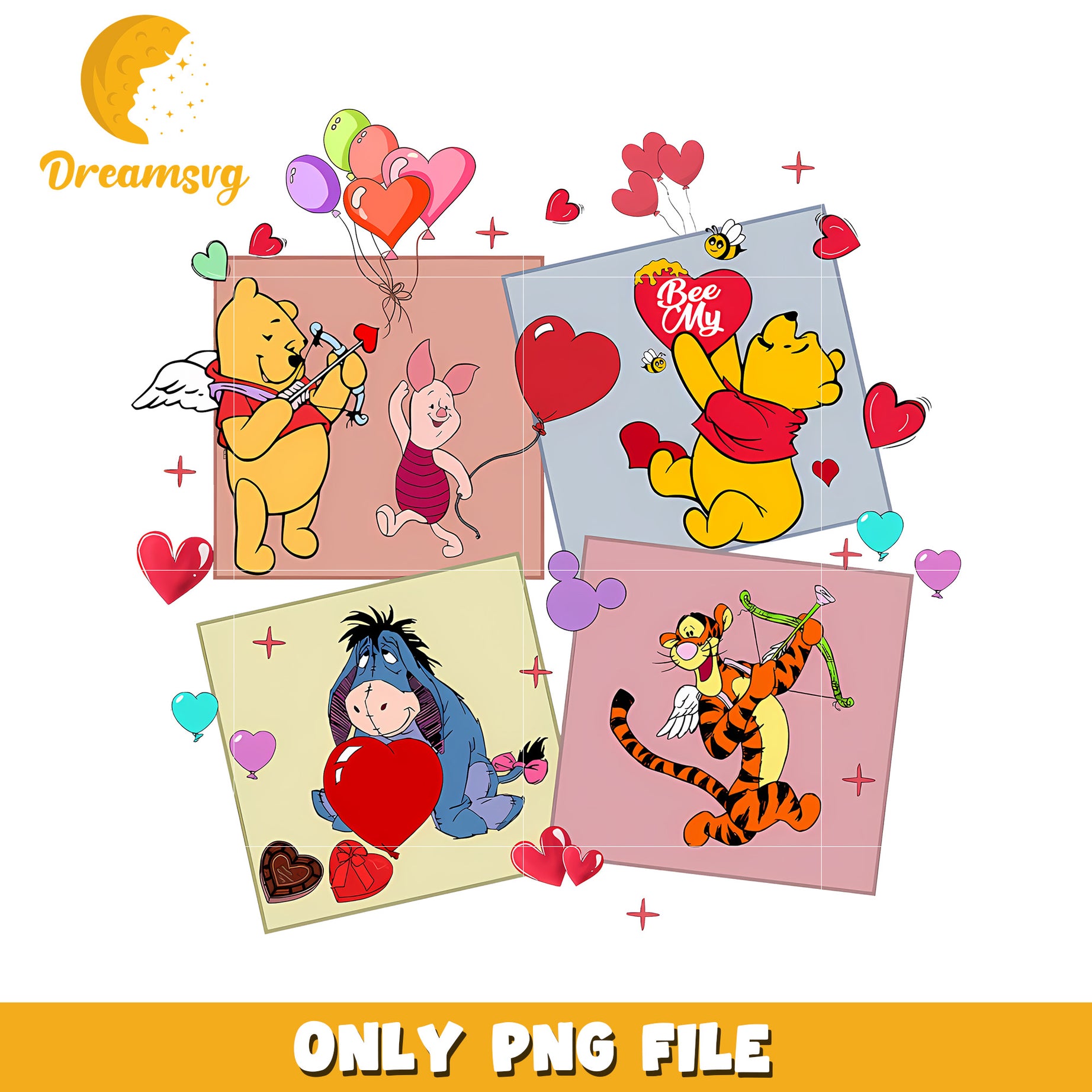 Cute Winnie the Pooh Valentine PNG Clipart Bundle