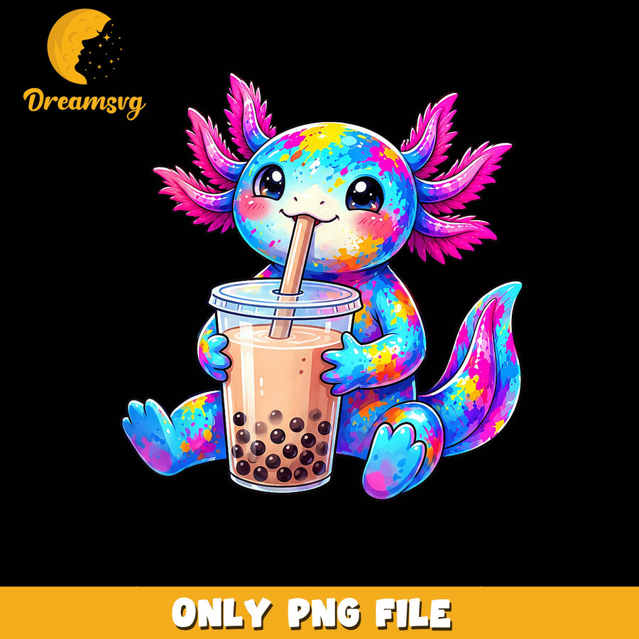 Cute Axolotl PNG, Bubble Tea Lover, Fun Design PNG