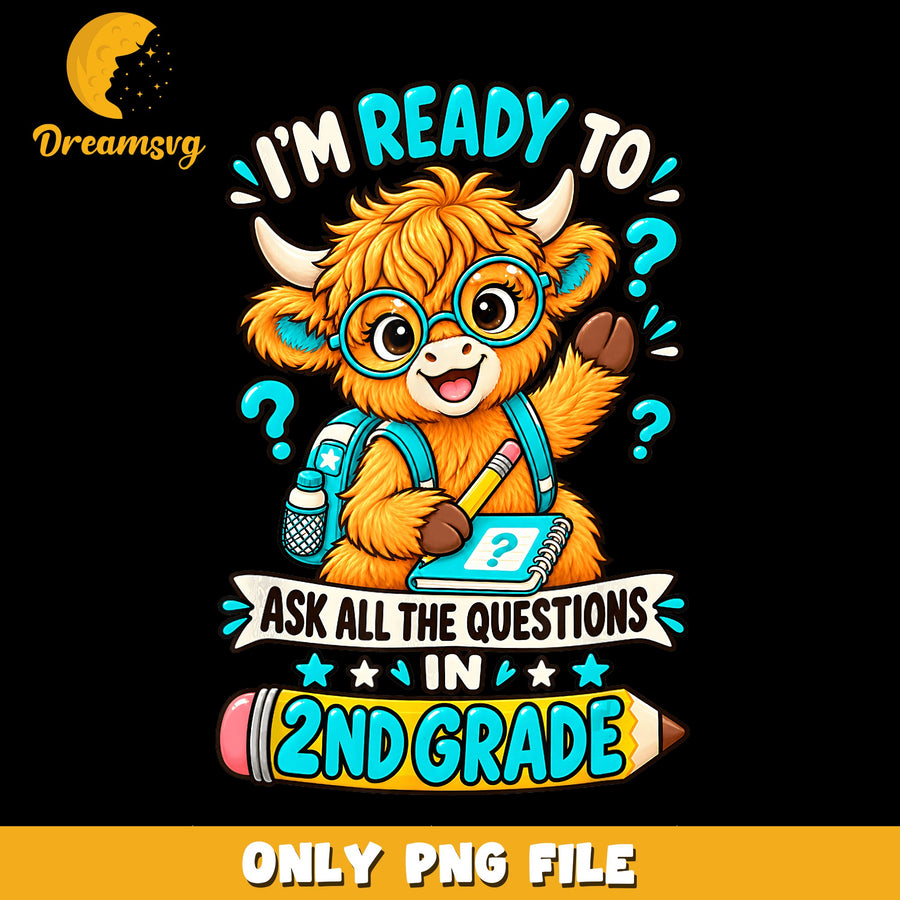 Cute Highland Cow PNG, Second Grade Ready, Fun Learning