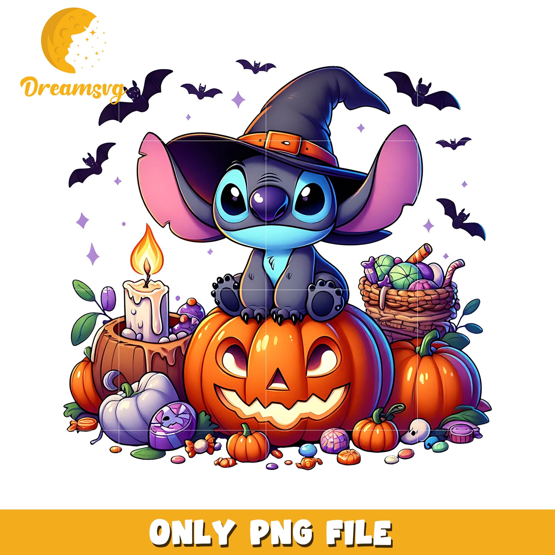 Cute Stitch halloween cartoon png, Disney halloween movie png