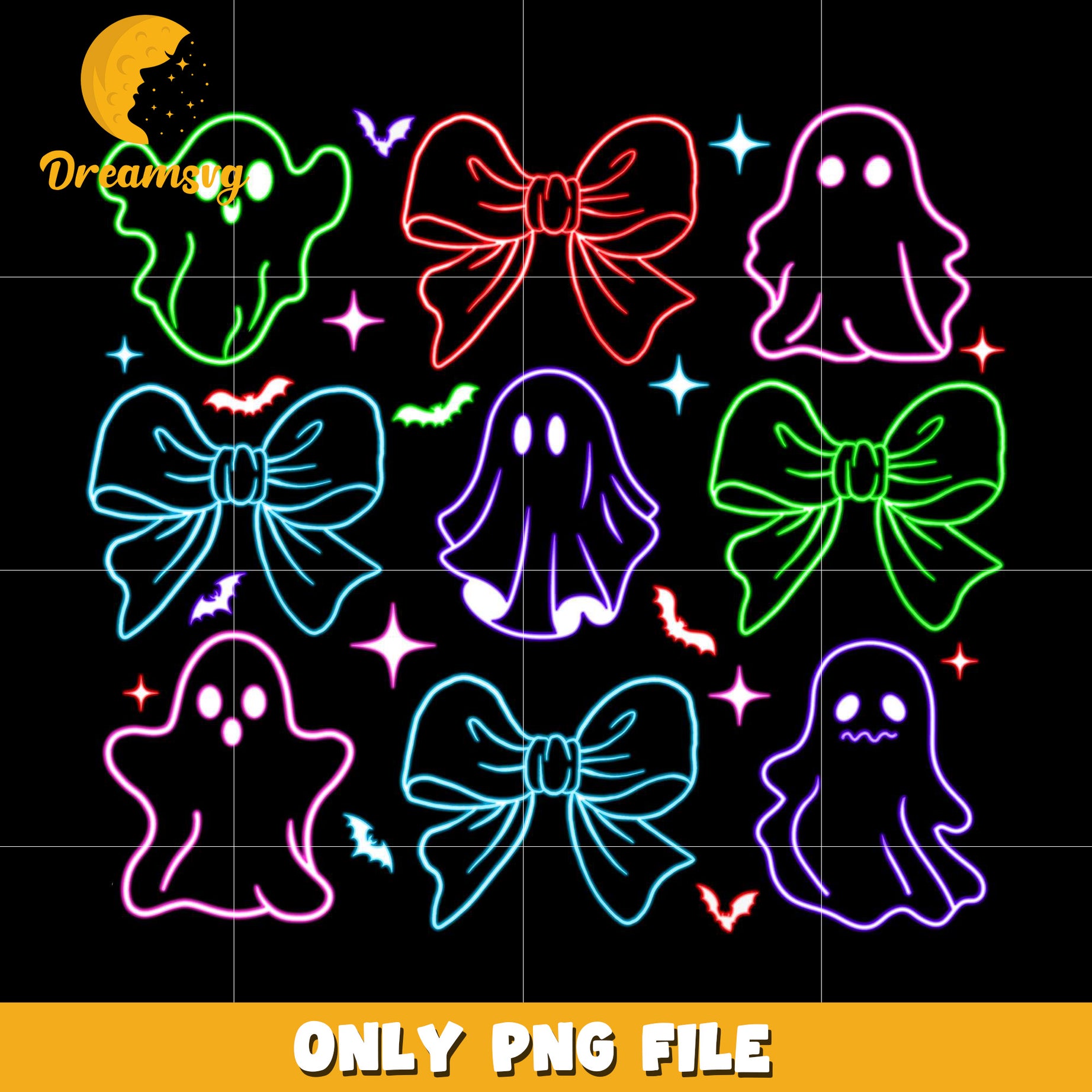 Cute and funny ghouls neon png, halloween characters​ png, halloween design png