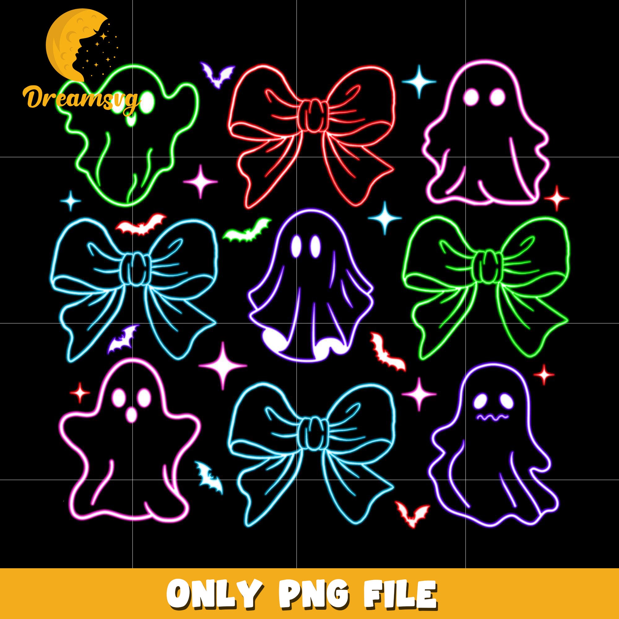 Cute and funny ghouls neon png, halloween characters​ png, halloween design png