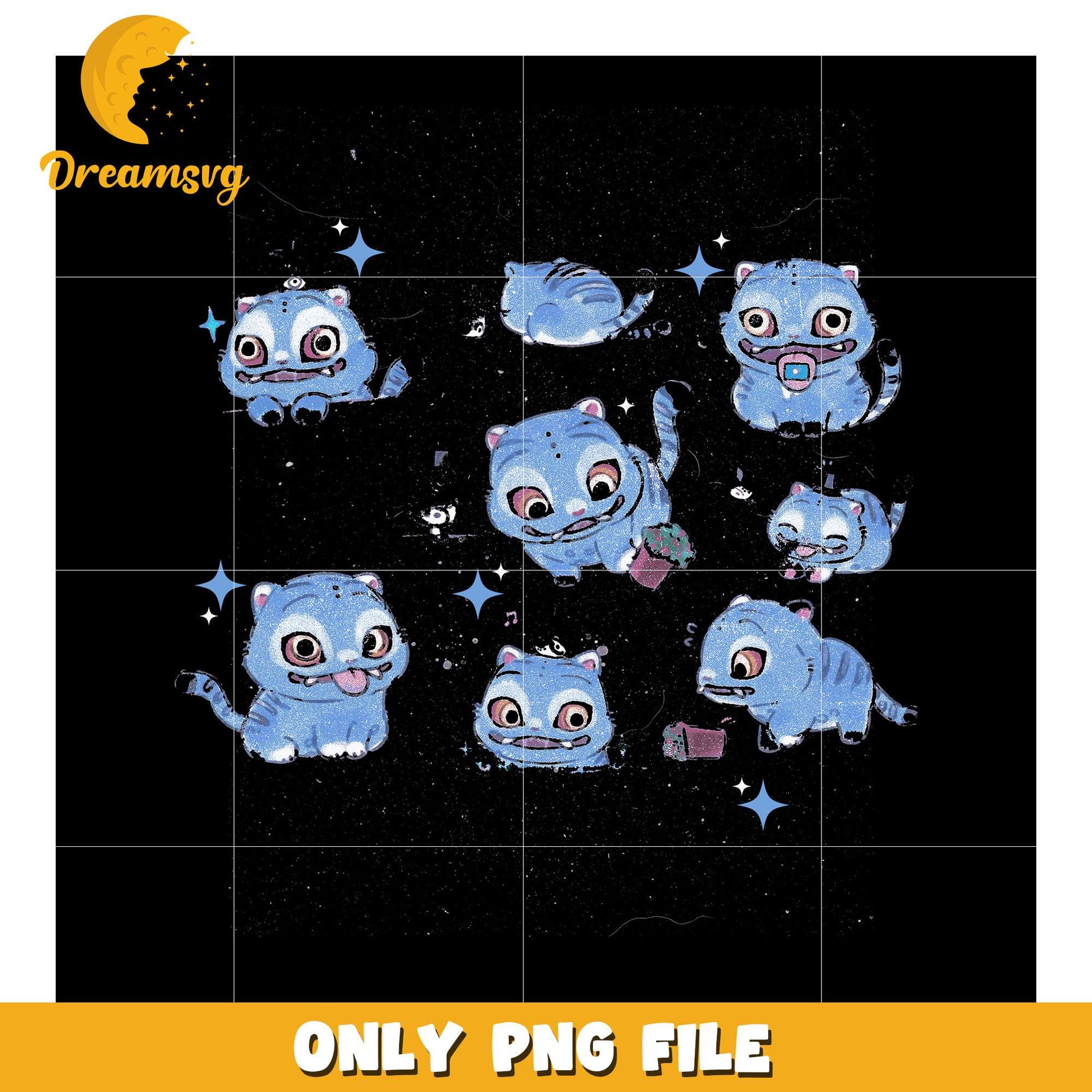 Cute and funny tiger png, demon hunter tiger png, blue tiger png