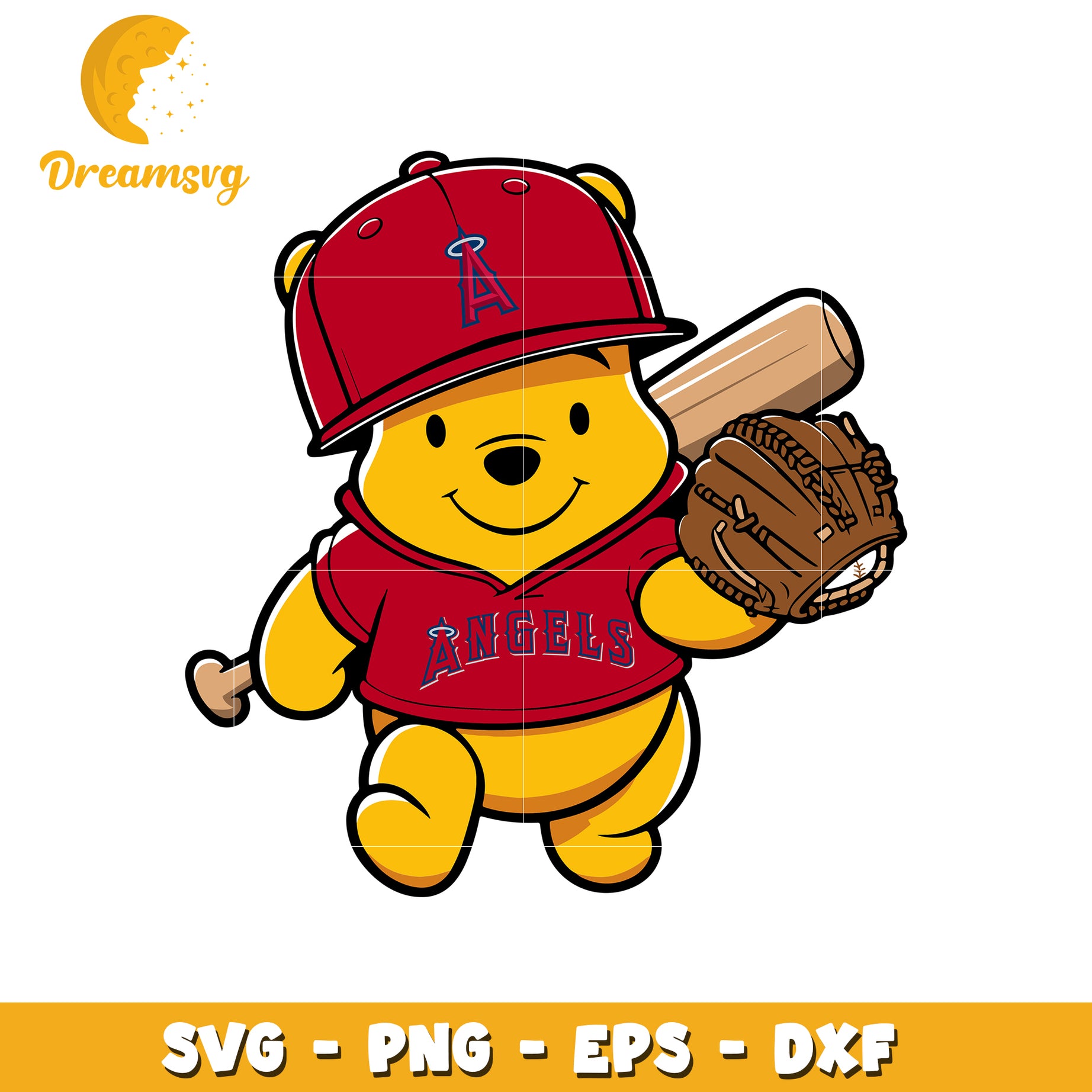 Cute bear wearing angels jersey and cap design svg, winnie the pooh svg