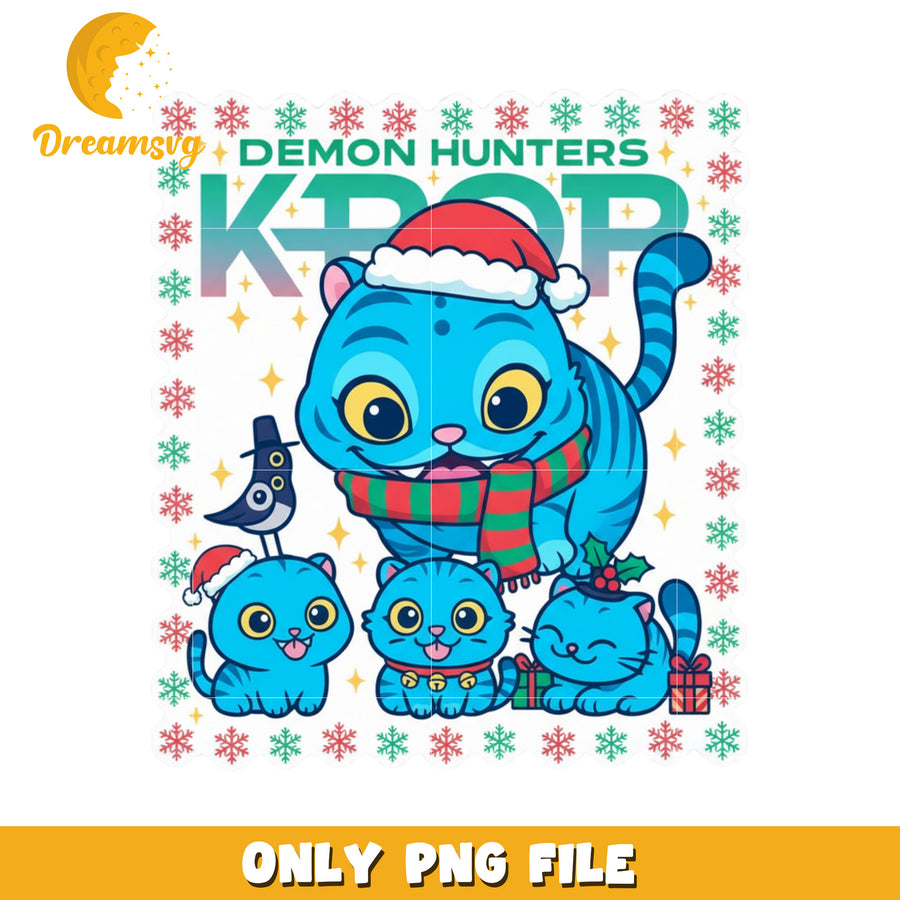 Cute blue tiger png, kpop demon hunters​ png, christmas lights png