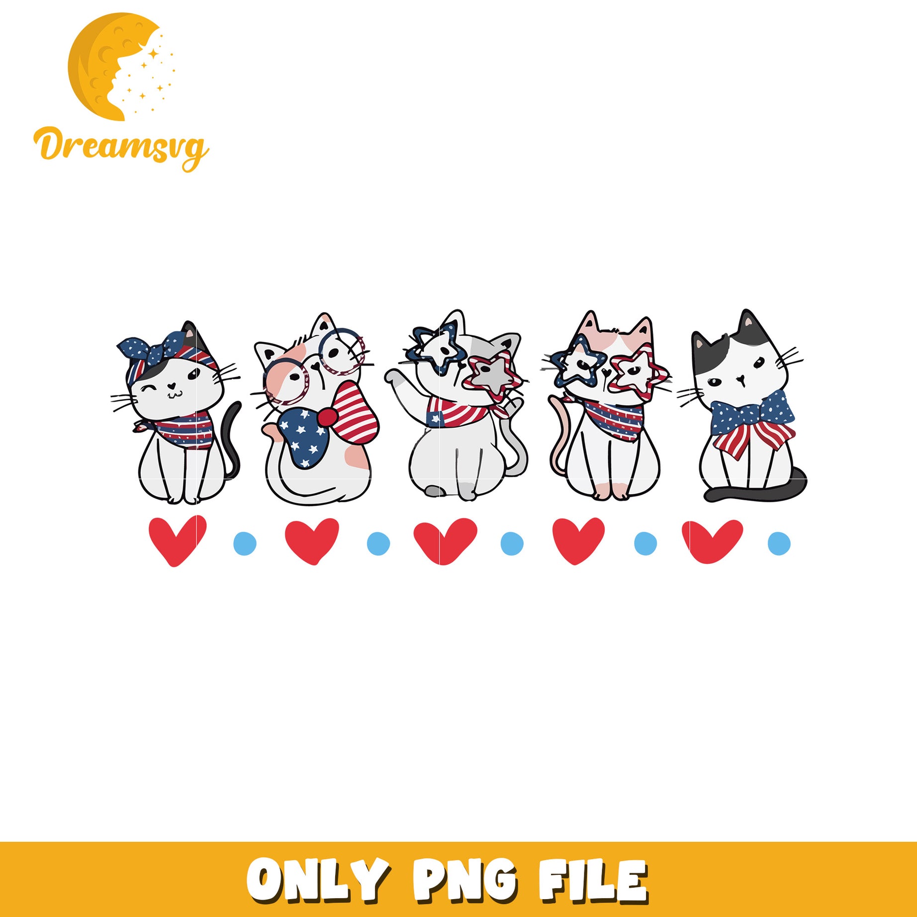 Cute cat 4th of july png, patriotic png, red white and blue cat png