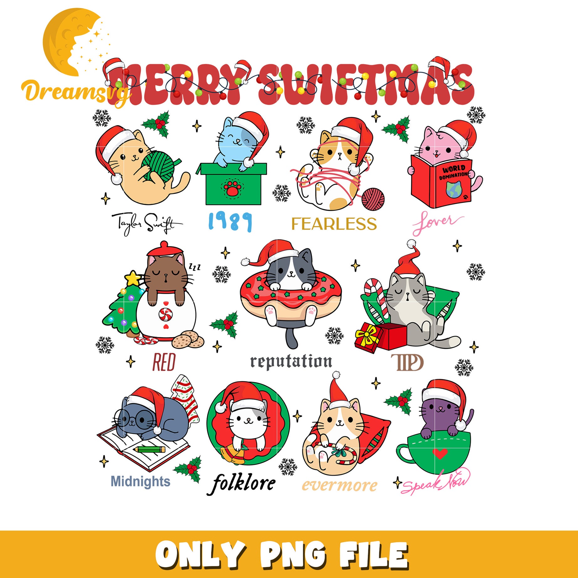 Cute cat merry swiftmas png, Taylor swift albums png, swiftmas png