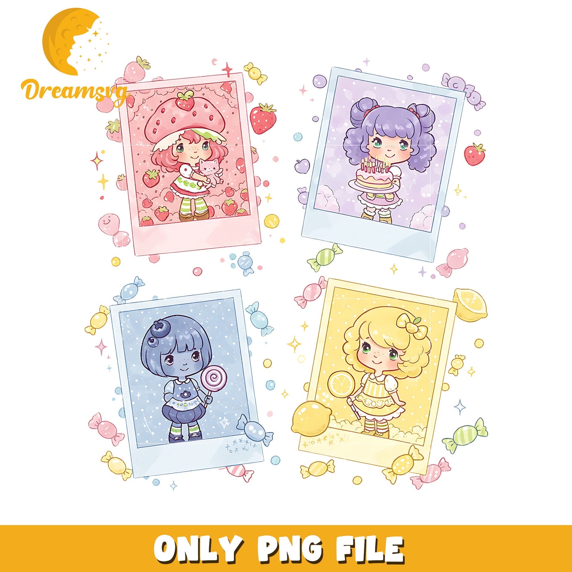 Cute characters png, shortcake art png, strawberry shortcake design png