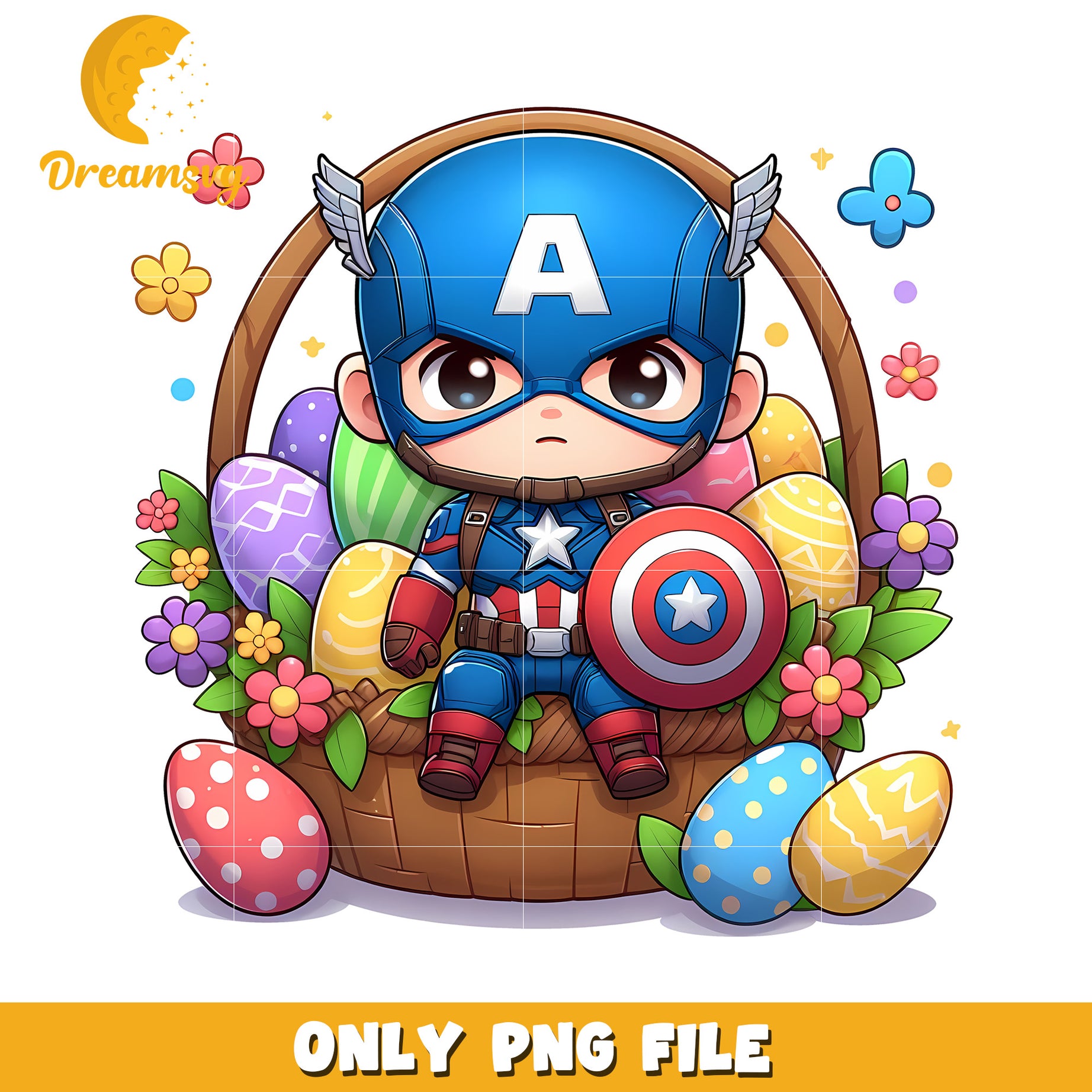 Cute chibi Captain America easter eggs png, easter day png, marvel png