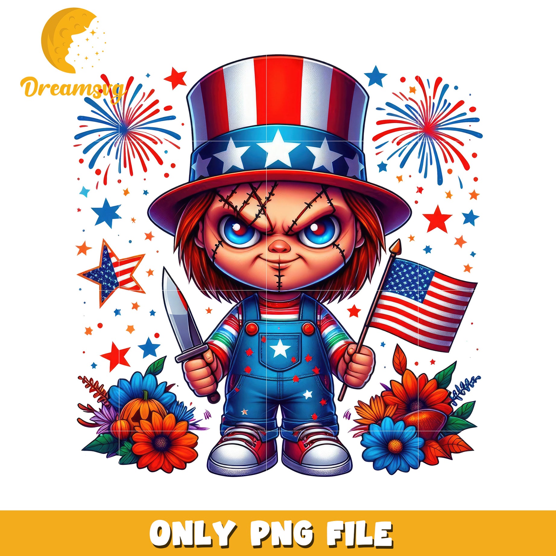Cute chucky 4th of july png, red white and blue png, independence day  png