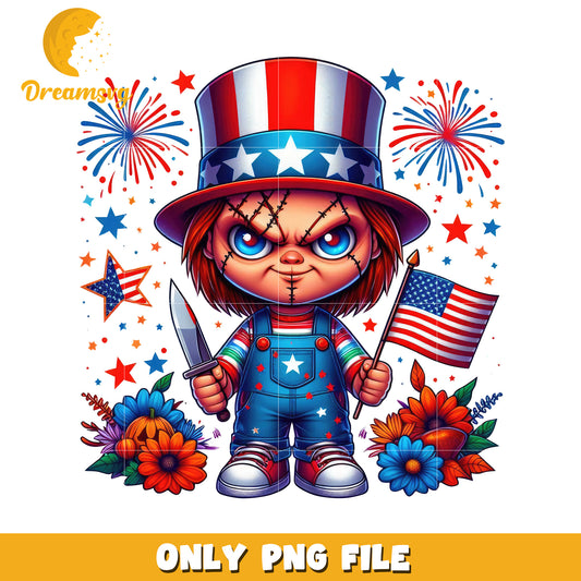 Cute chucky 4th of july png, red white and blue png, independence day  png