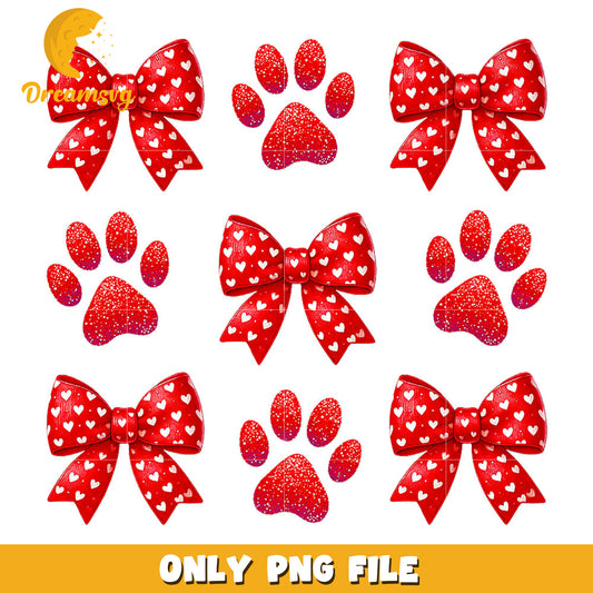 Cute coquette bow dog paws, foot print png, valentines day png