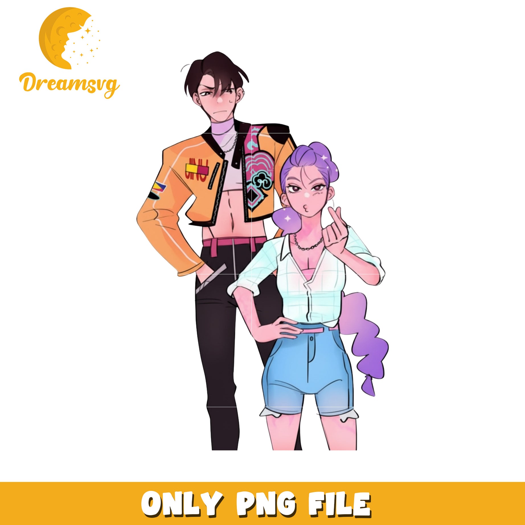 Cute couple kpop png, kpop fantasy concept png, korean cartoon png