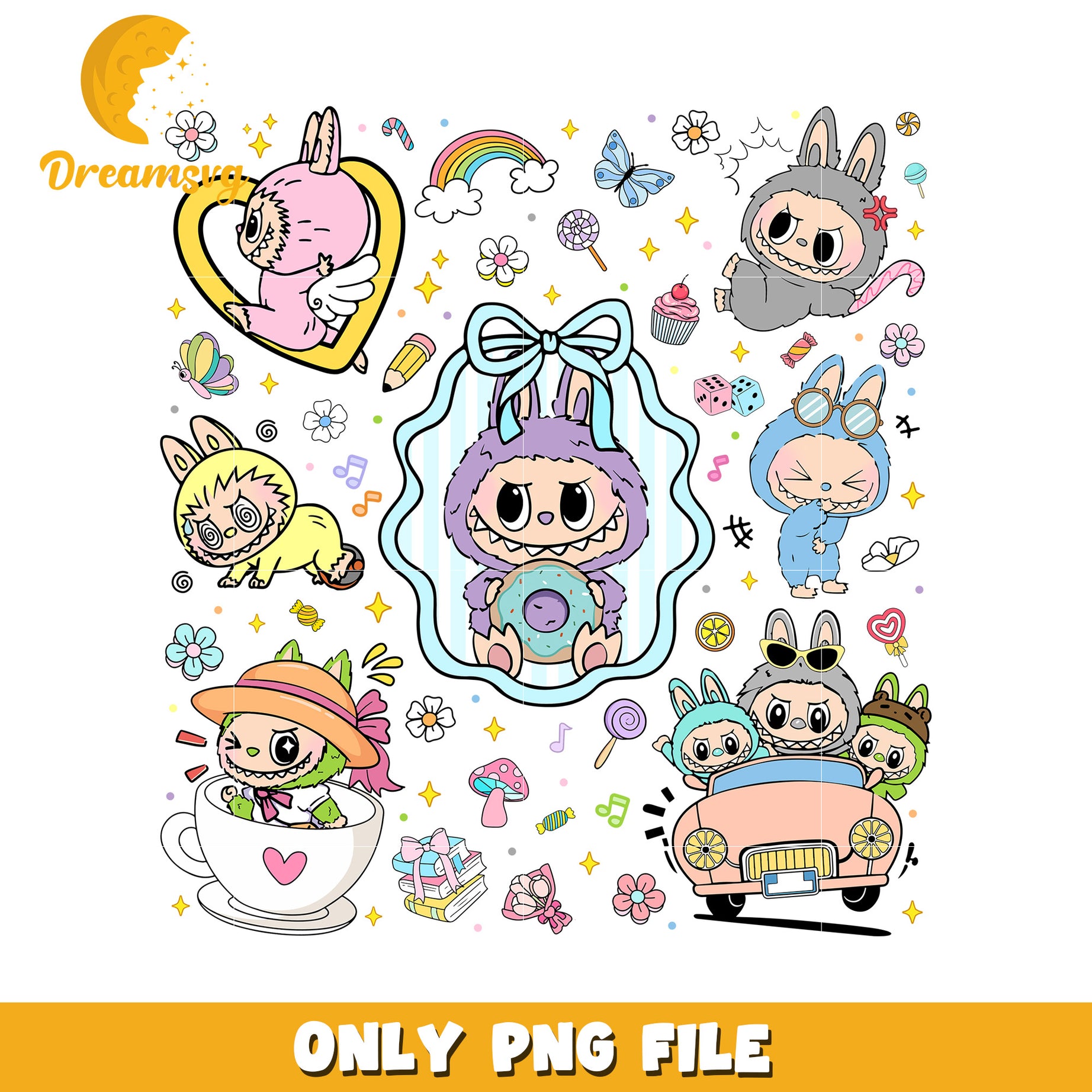 Cute design of labubu png, all popmart characters​ png, labubu art​ png